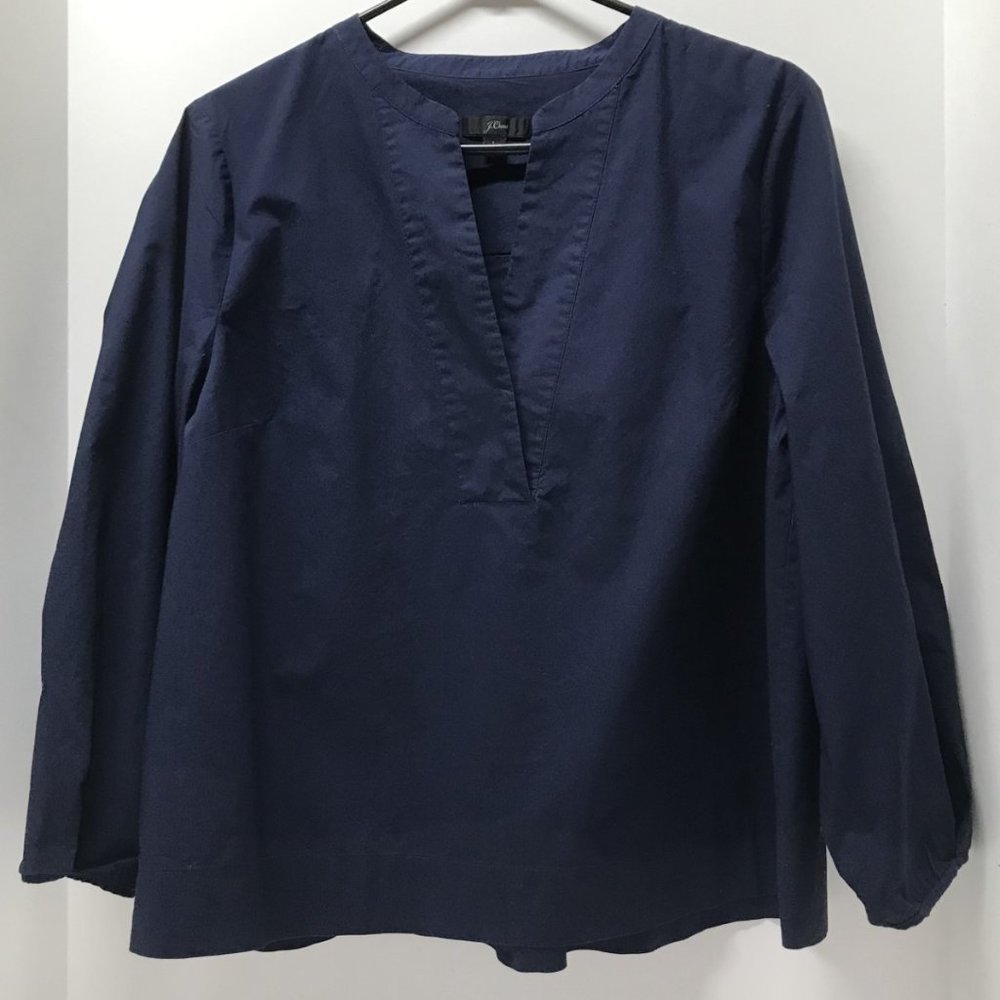 J. Crew Navy Blue 3/4 Sleeve 100% Cotton V-Neck Blouse